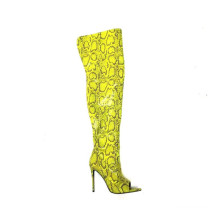 snakeskin print high open tow heel height 4inch over the knee boots for women